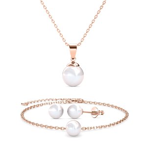 Parelmoer triosets - rosé goud en kristal
