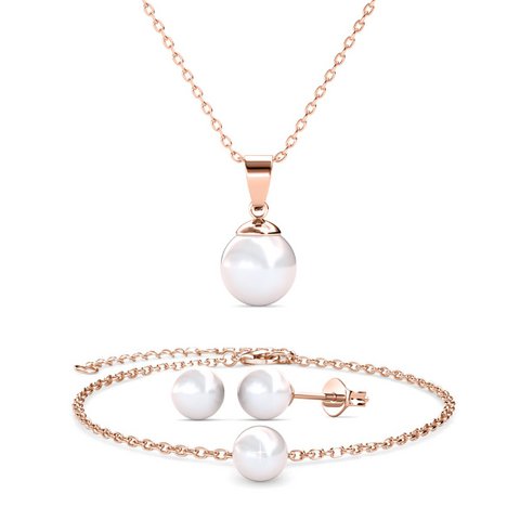 Perlmutt-Trio-Sets – Roségold und Kristall