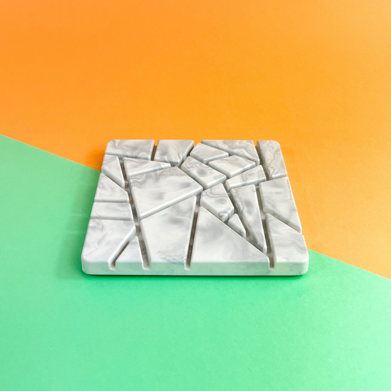 Square Tray with Abstract Pattern • FYRKANT • White Marble