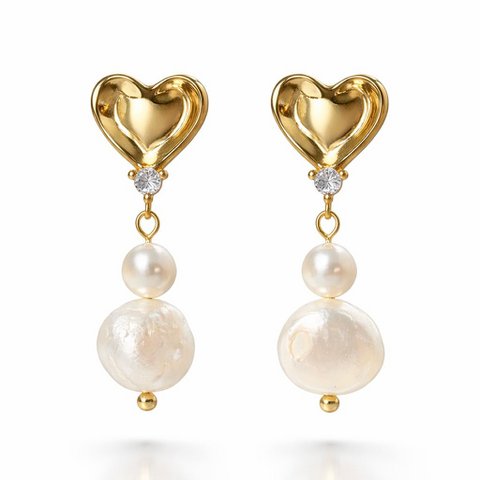 Amor Pearl – Ohrringe mit goldenem Herz und natürlichen Flussperlen