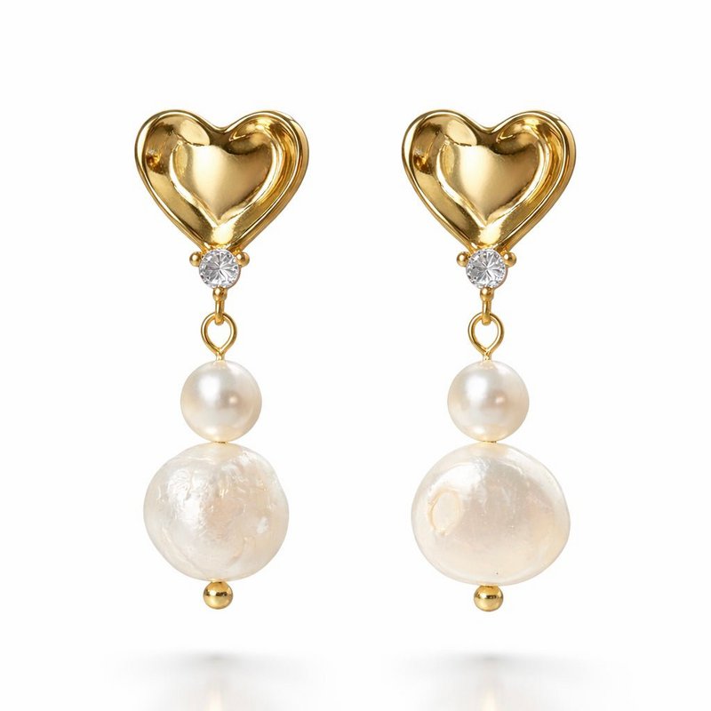 Amor Pearl – Earrings with Golden Heart and Natural River Pearls