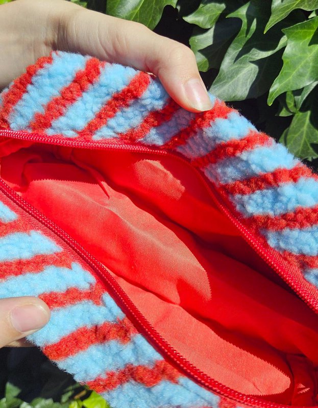 Bag Very Demure Red Light Blue Stripe from Teddy Fabric