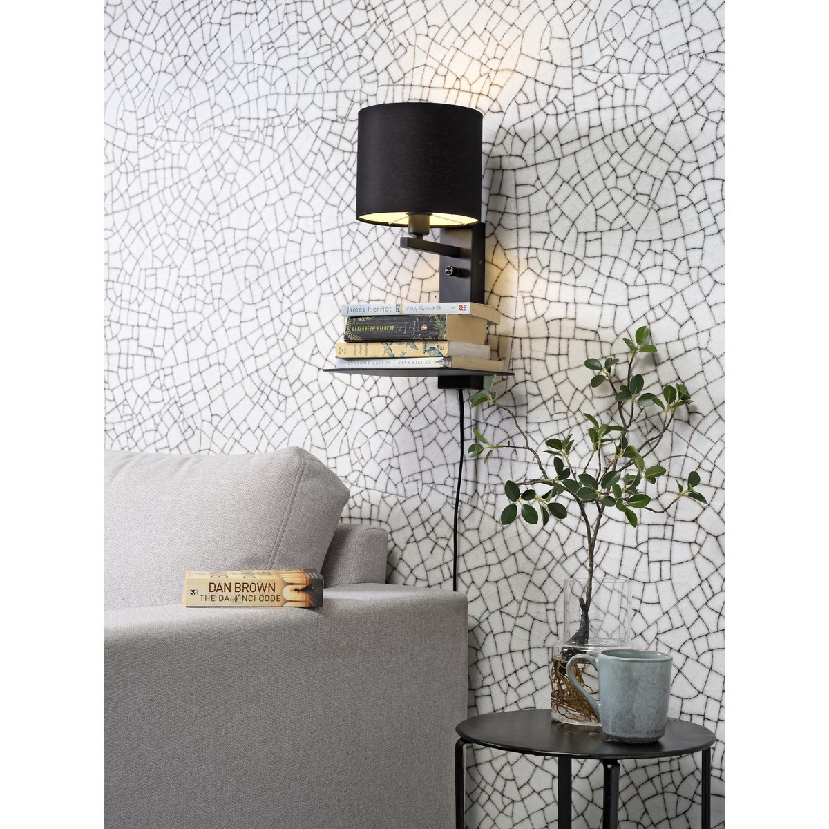 Wandlamp Florencia tablón+usb+kap 1815 zwart