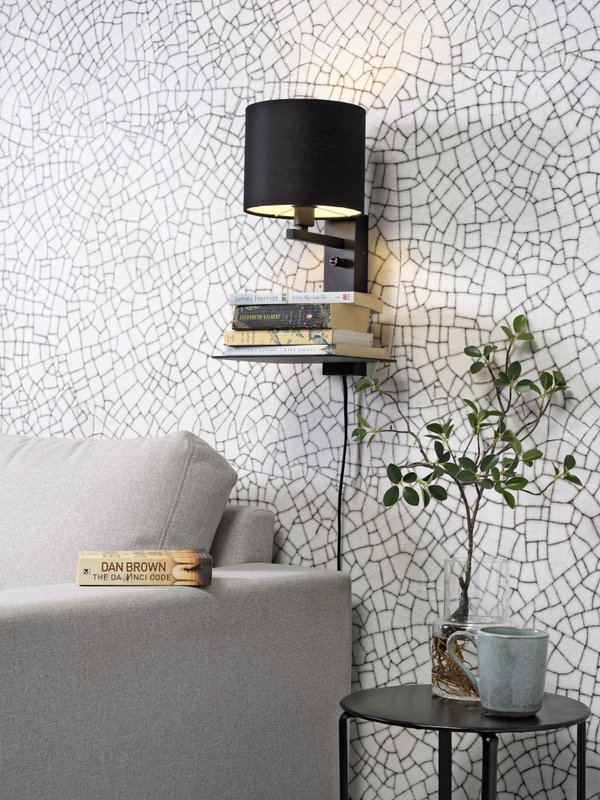 Wandlamp Florence plank+usb+kap 1815 zwart