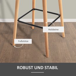 Set of 2 bar stools, including footrest, solid wood, 55 cm x 48 cm x 100 cm, beige