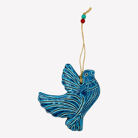 Keramische wanddecoratie - vogel - lichtblauw - 14x13x2cm