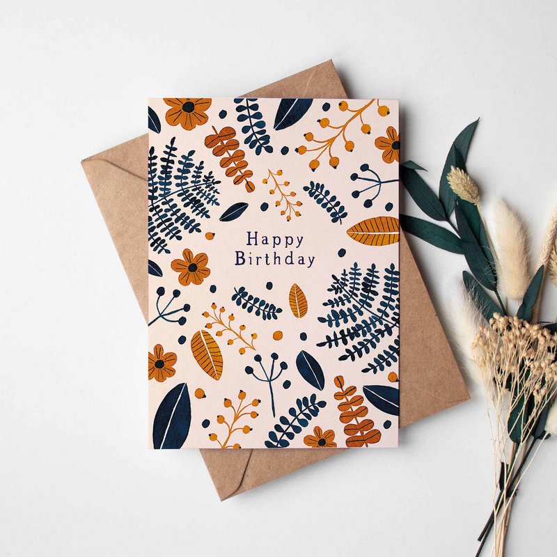 Foldekort "Happy Birthday Wild Leaves" | fødselsdag