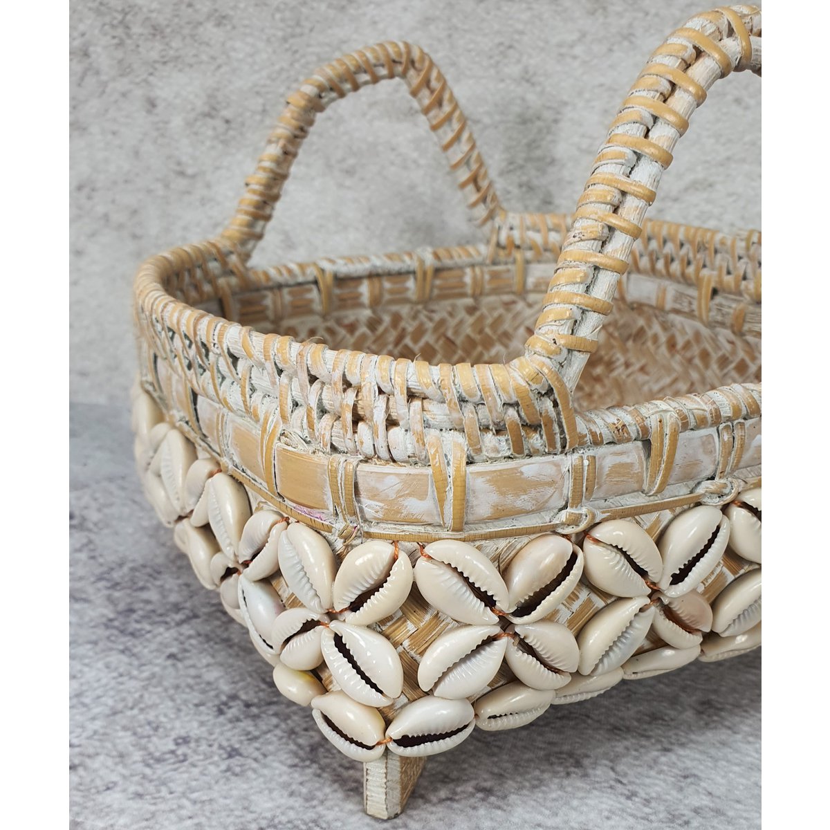 Shells Rattan houten doos met handvat