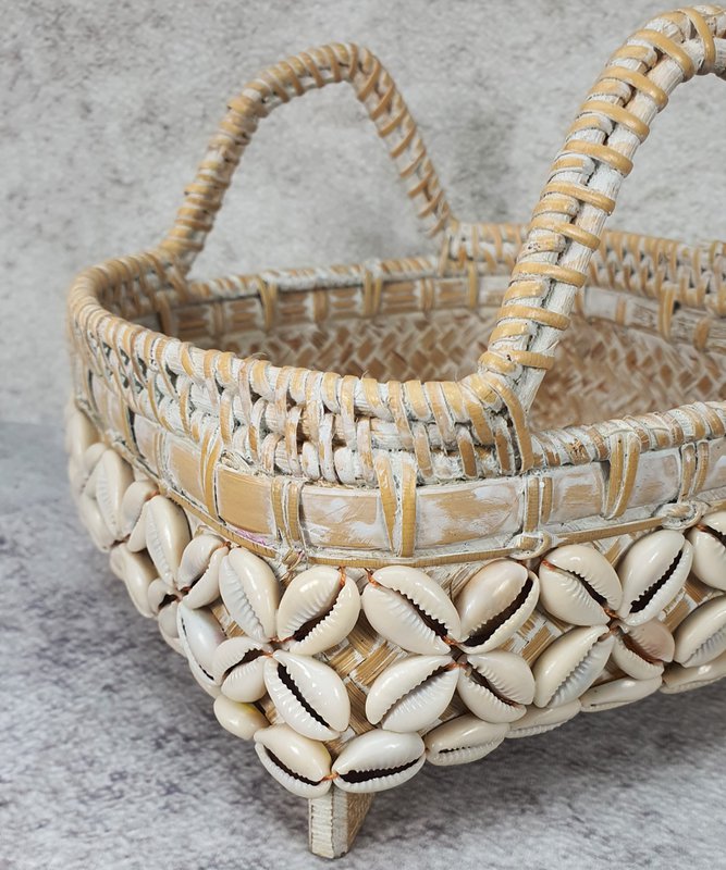 Shells Rattan houten doos met handvat