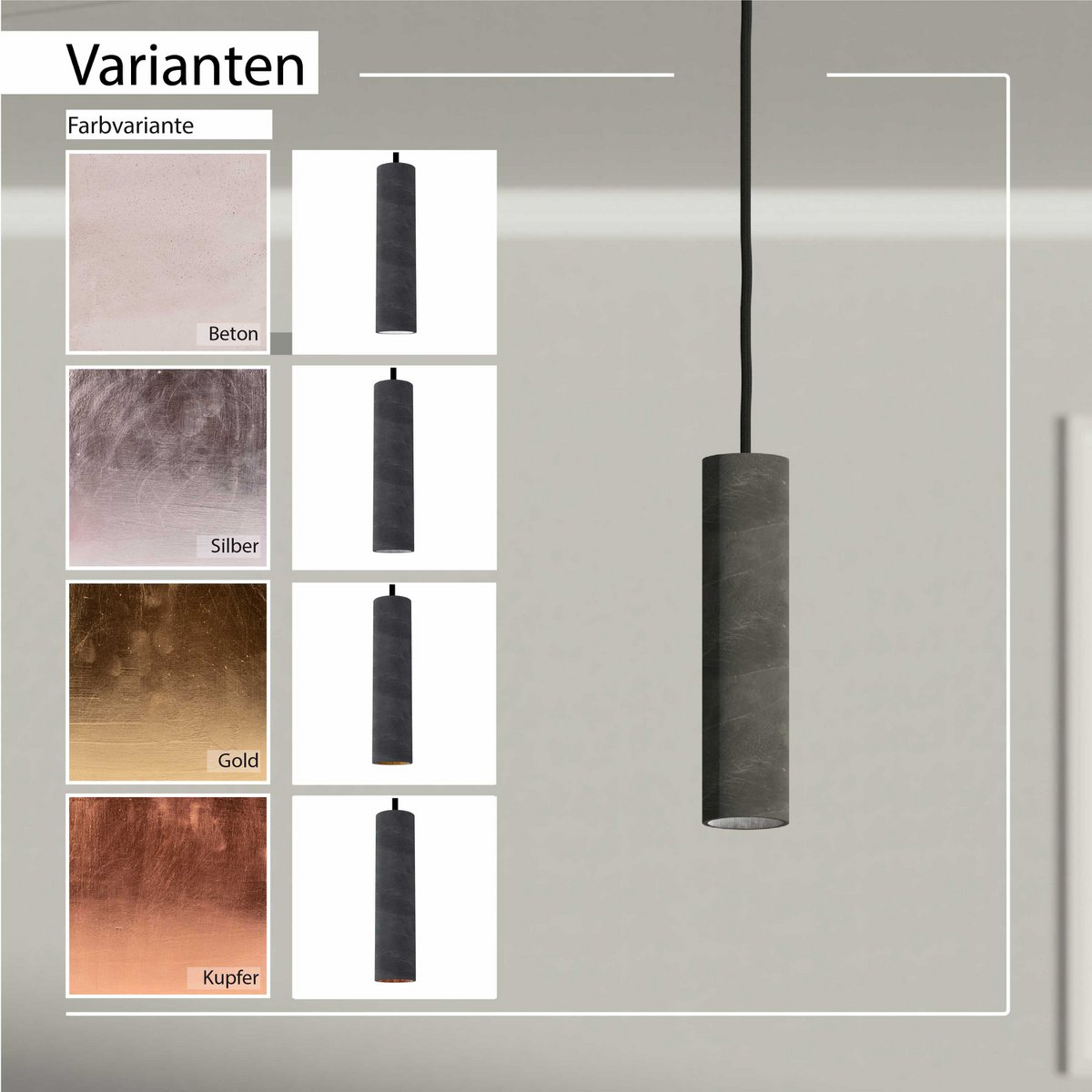Pendant lamp "Nara27" concrete lamp GU10 Silver Black