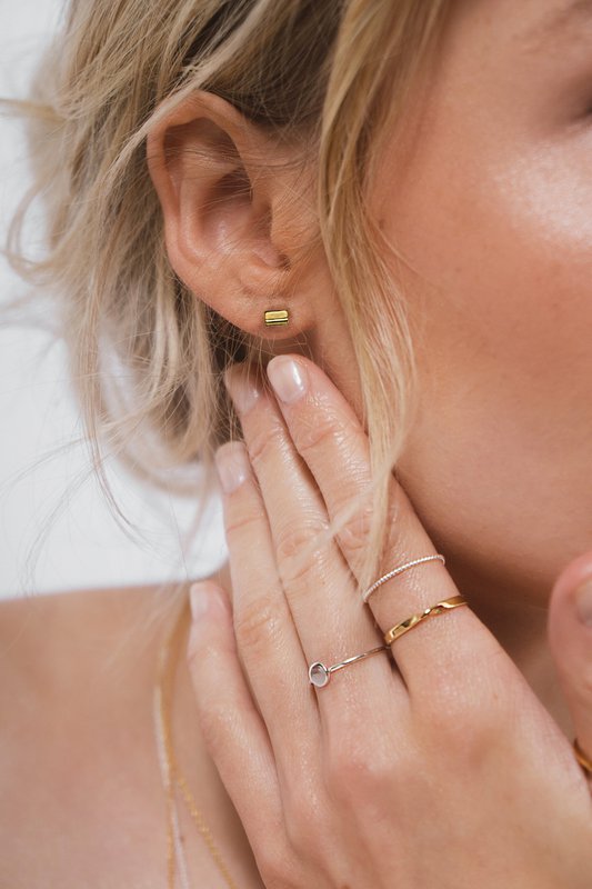 Delicate ear studs bar made of 925 sterling silver 14k gold plated