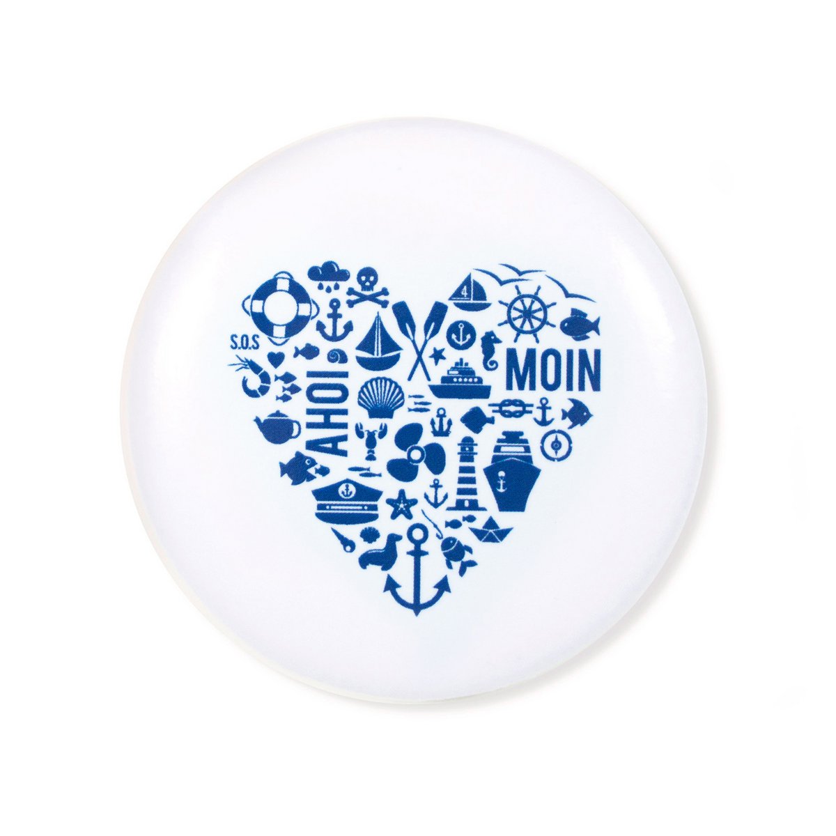 Magneet “Nordic by Heart” – Maritiem hartmotief – blauw/wit – Ø 5,6 cm – koelkast & whiteboard