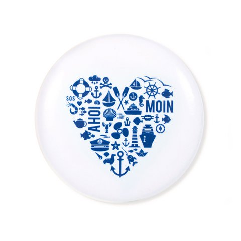 Magneet “Nordic by Heart” – Maritiem hartmotief – blauw/wit – Ø 5,6 cm – koelkast & whiteboard