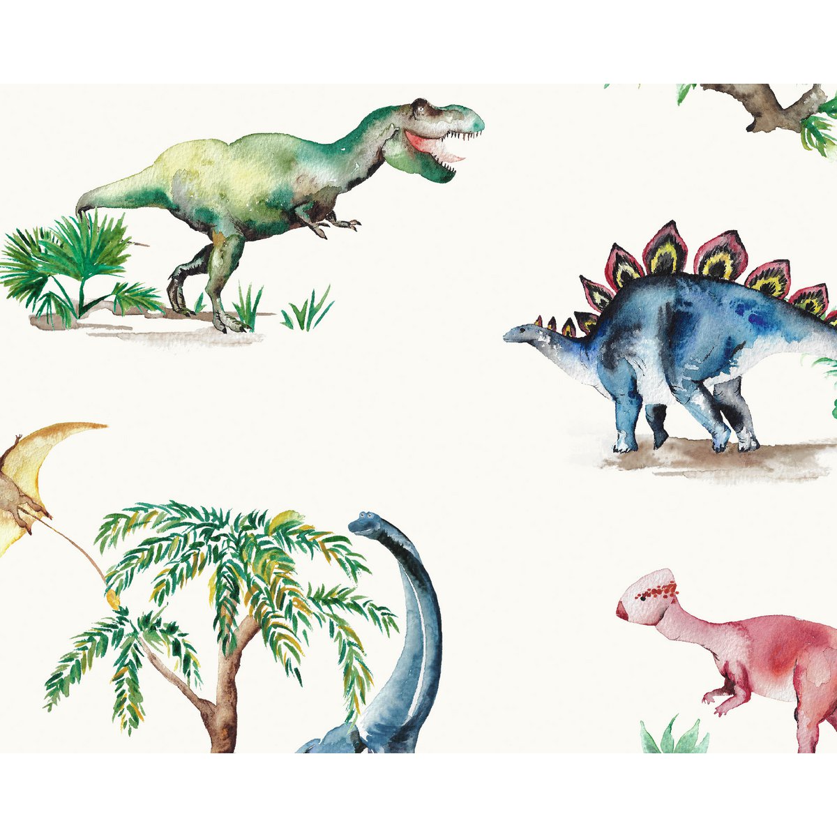 Carta da parati per bambini Dinosauri - Avorio