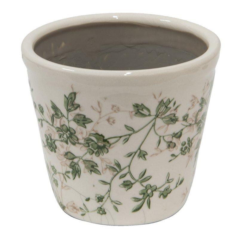 Flowerpot Ø 12x10 cm Green beige ceramic flower flowerpot inside