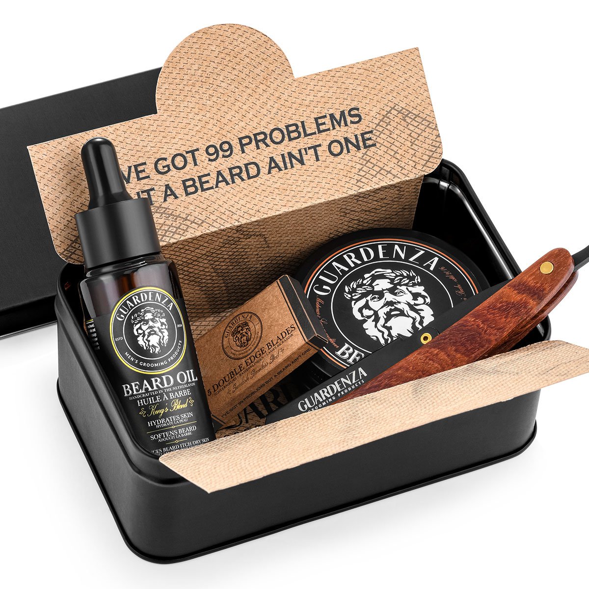 GUARDENZA BEARD SET BLACK EDITION - Bartöl, Bartbutter & Rasiermesser