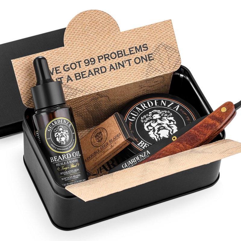 GUARDENZA SKÆG SÆT BLACK EDITION - skægolie, skægsmør & shavette barbermaskine