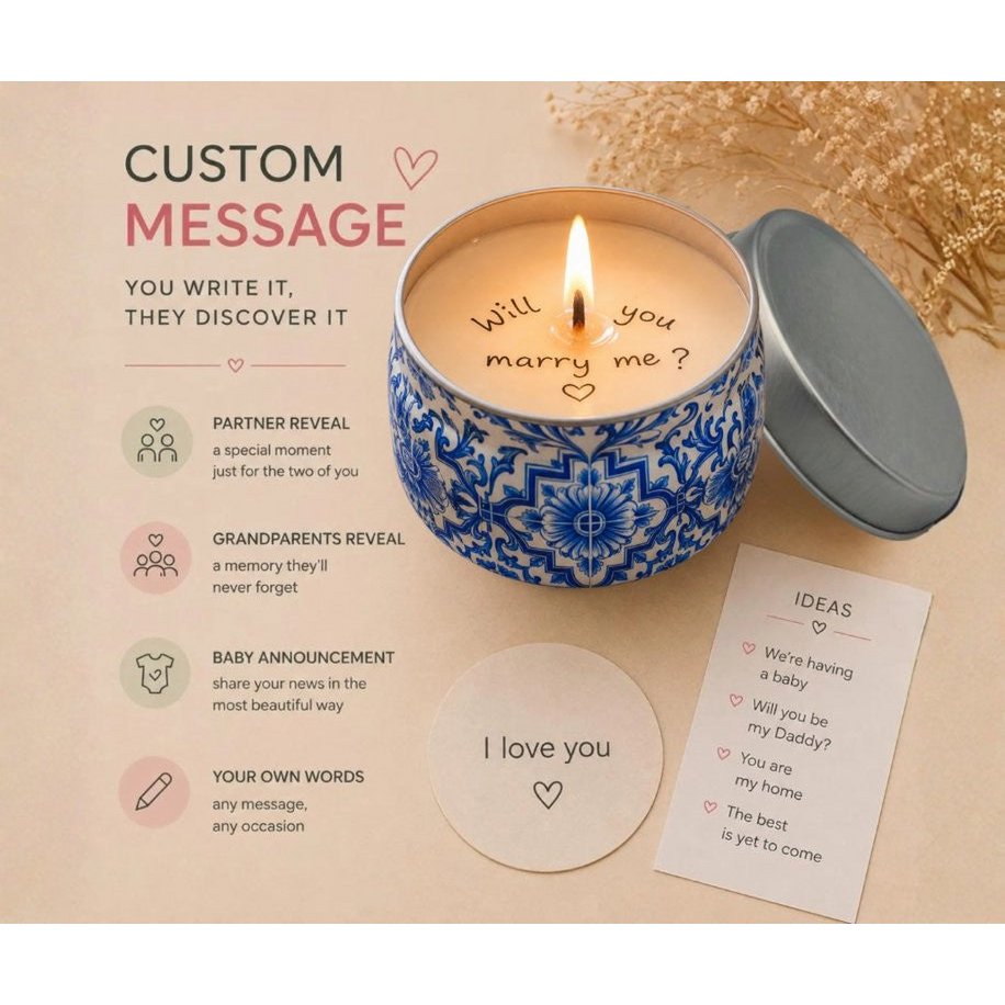 Vela sorpresa LAVURI, mensaje en lata, vela perfumada de cera de soja natural hecha a mano, vela de regalo de mensaje secreto