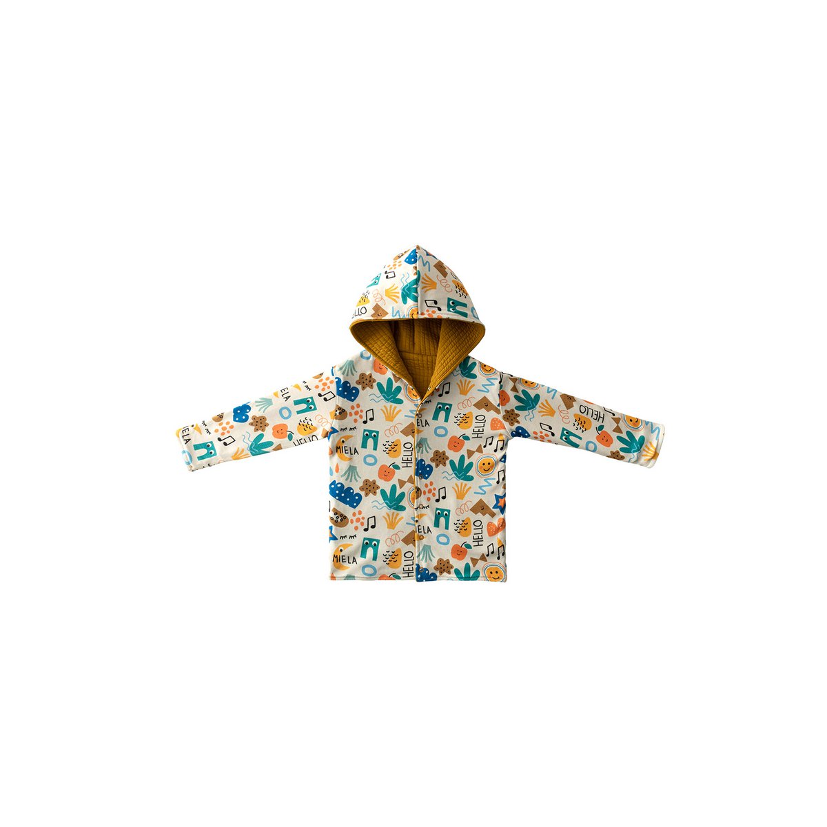 Double-Sided Reversible Hoodie - Happy Doodles