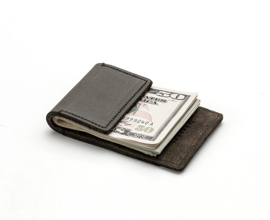 Leather money clip with integrated card holder