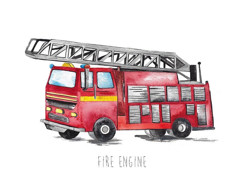 Aquarell Feuerwehrauto Wandbild