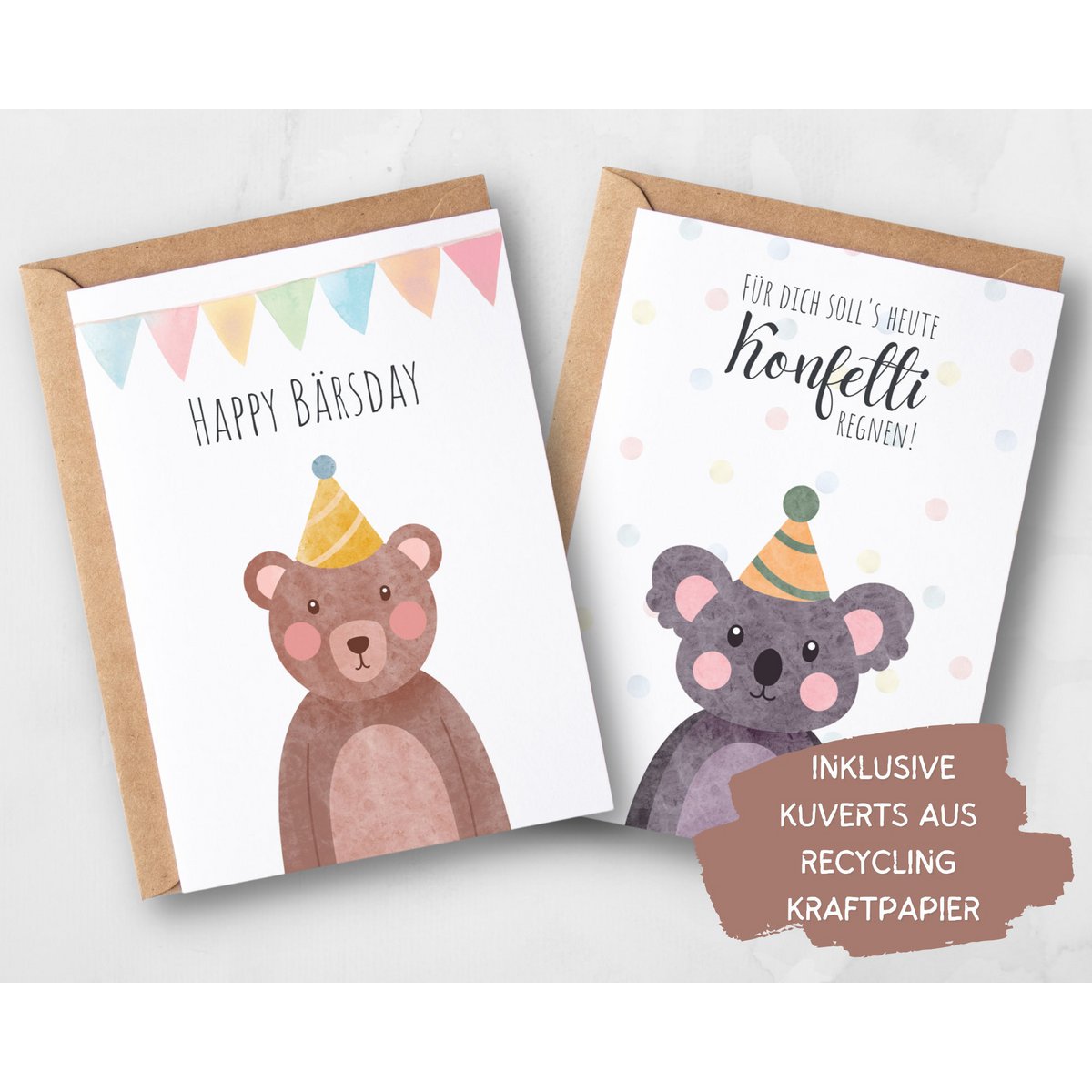 Juego de tarjetas de cumpleaños para niños y adultos con animales, 5 tarjetas plegables con sobres, juego de tarjetas de felicitación de cumpleaños