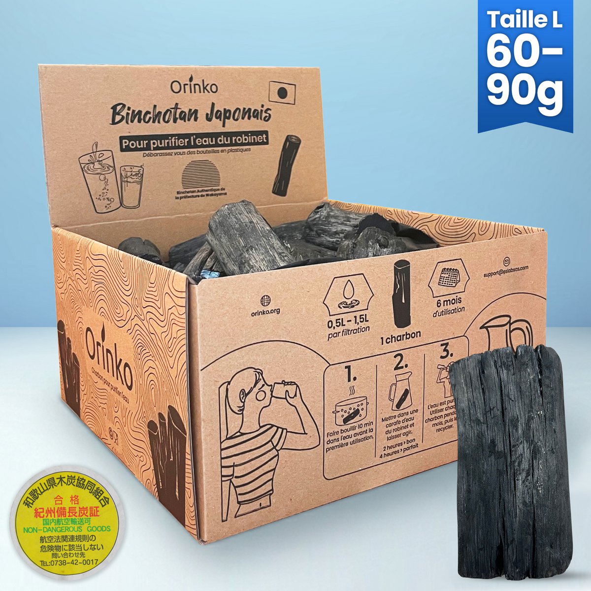 Binchotan giapponese sfuso 2 kg (taglia L) + espositore gratuito
