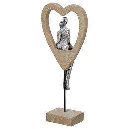 Skulptur Herz Aroha, braun, silberfarben H.34 cm