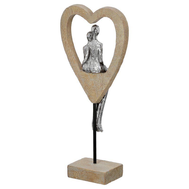 Skulptur Herz Aroha, braun, silberfarben H.34 cm