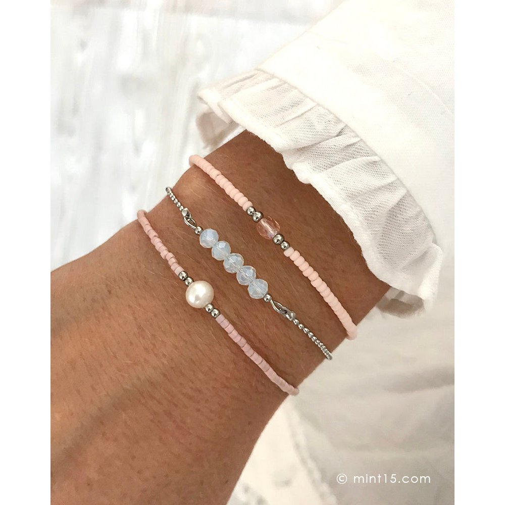 Kralenarmband met Zoetwaterparel - Vintage Roze