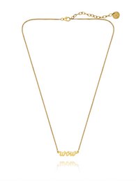 Gold plated chain pendant with "WOW" text in the center of a yellow flower.