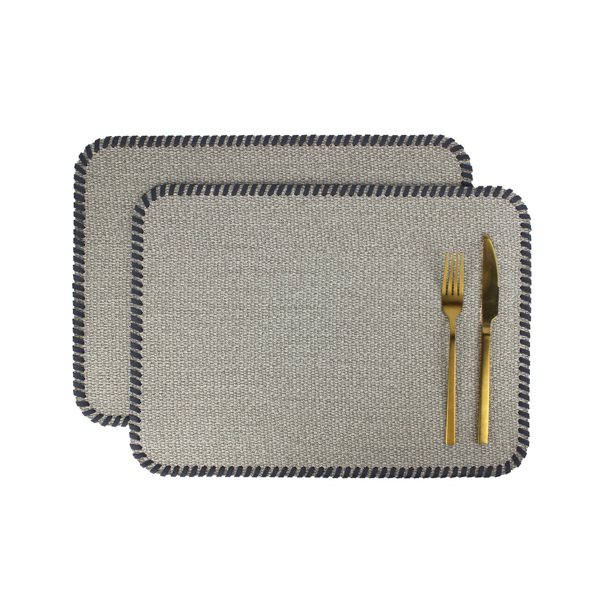 Tischset 4er Set Gewebe hellgrau mit Umrandung Lederband