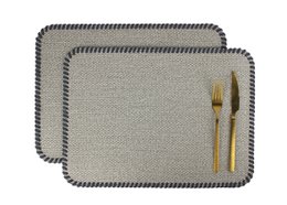  Set of 4 light gray fabric placemats with leather strap border