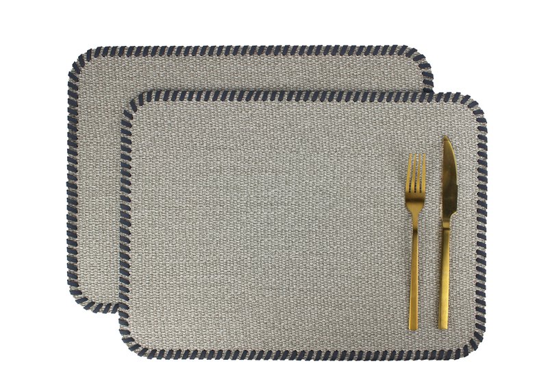 Tischset 4er Set Gewebe hellgrau mit Umrandung Lederband