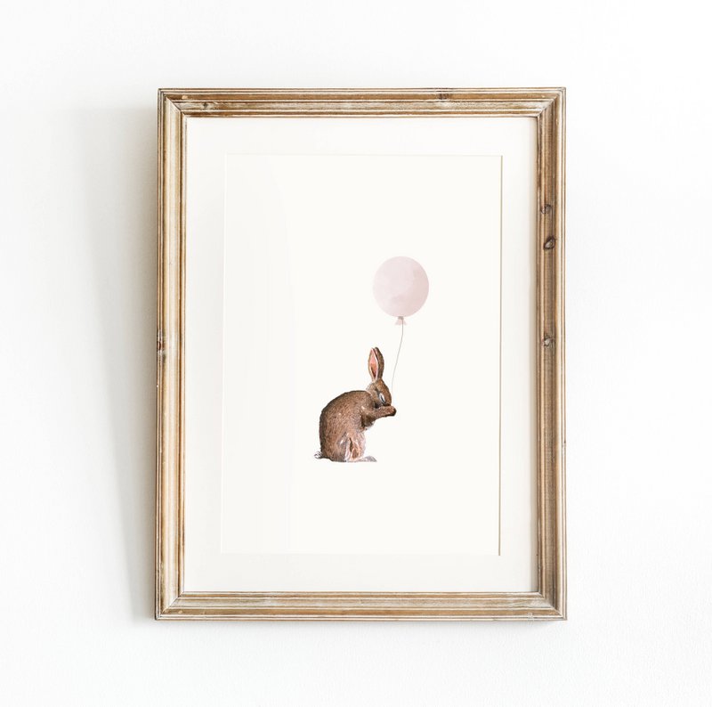 Bunny with pink balloon poster, bunny poster, balloon poster, cute bunny poster, pink girls room poster, cute bunny print, girls nursery art print, girls room