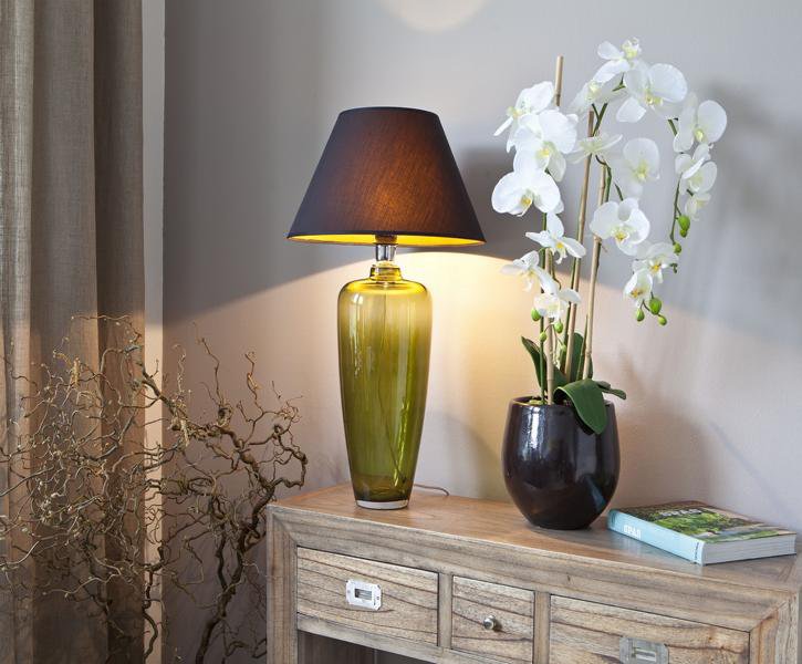 Tischlampe Glas grün schmal mit Lampenschirm schwarz