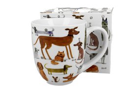  Colorful ceramic mug with infuser and giftbox, featuring whimsical cat and furniture illustrations. Ideal for tea or coffee.