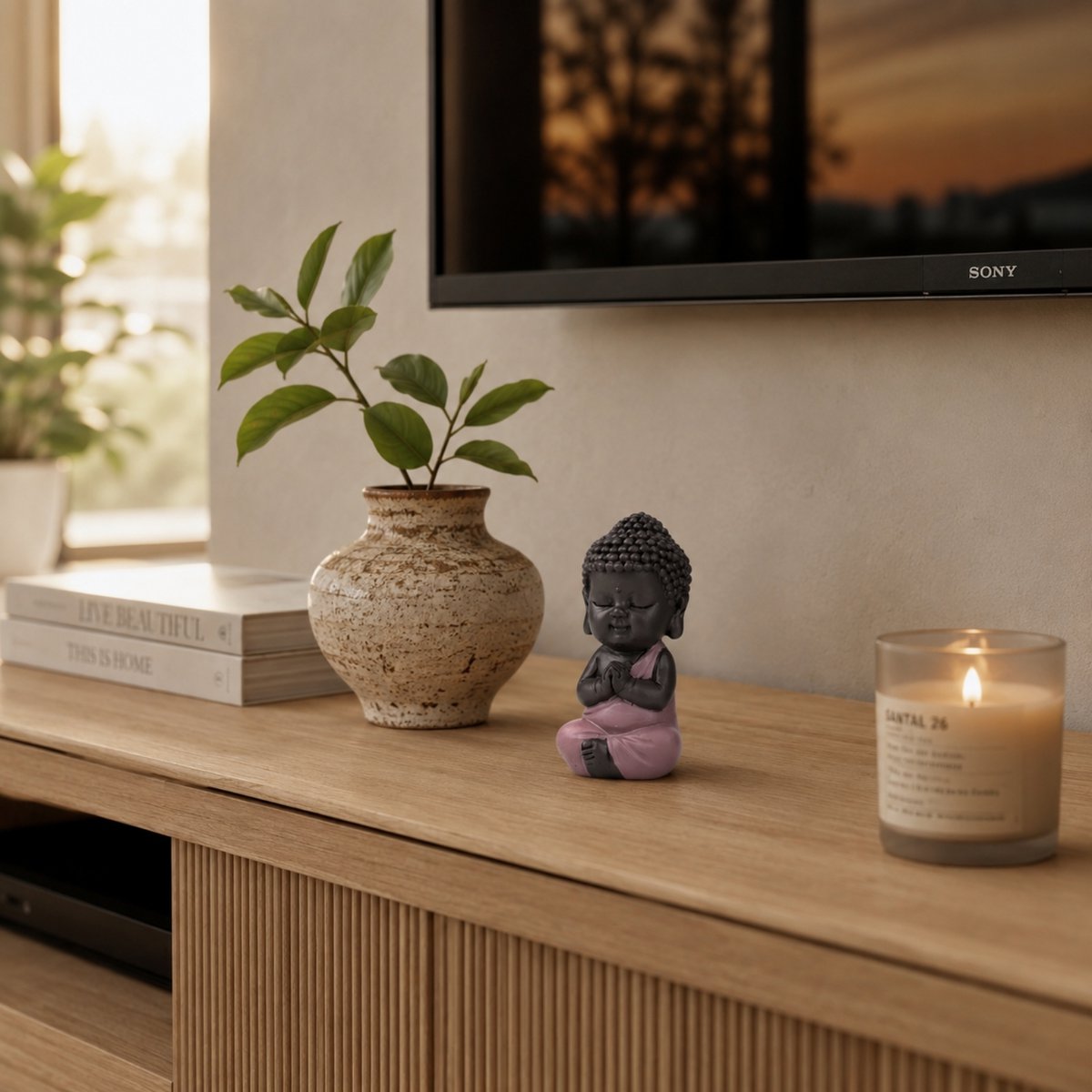 Buddha Statuette – Pink Toga – Zen and Feng Shui Decoration – Spiritual and Relaxed Atmosphere – Decorative Gift Idea