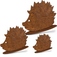 Patina decorative hedgehog set of 3 on base plate or for hanging | Autumn decoration made of metal