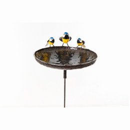 METAL LARGE BLUE TIT BOWL BIRDFEEDER ON STICK