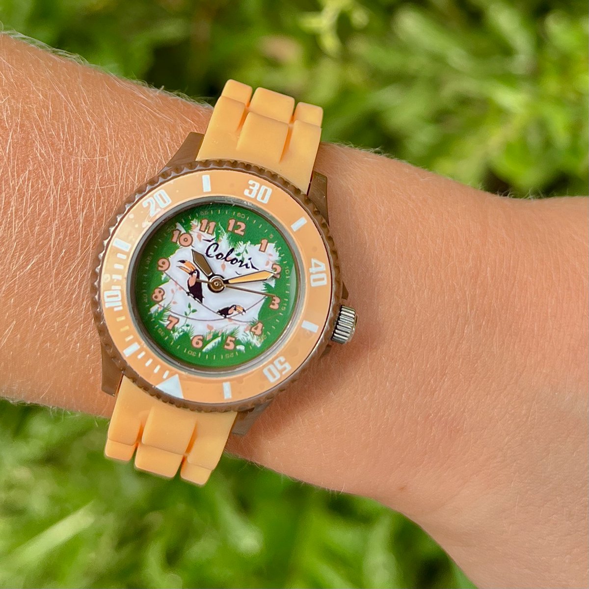 Colori Kidz 5-CLK062 Kinderhorloge met Toekan - Siliconen Band - Ø 30 mm - Beige