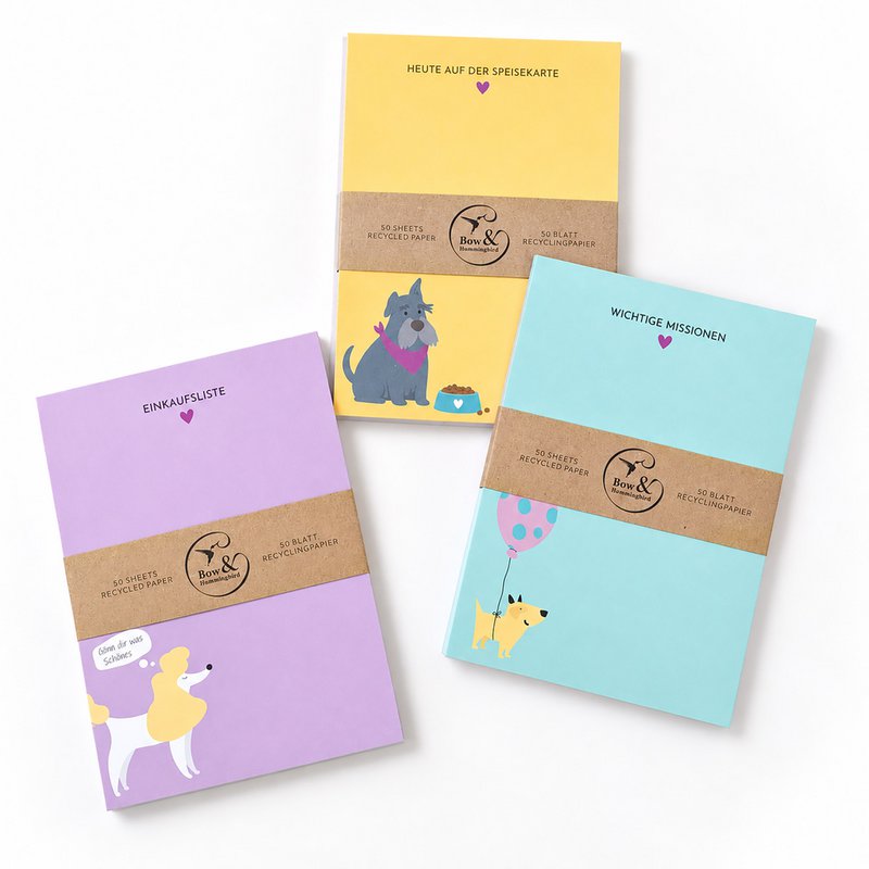 Notizblock A6 Hund „Wichtige Missionen“ - in Mint - 50 Blatt aus Recyclingpapier 