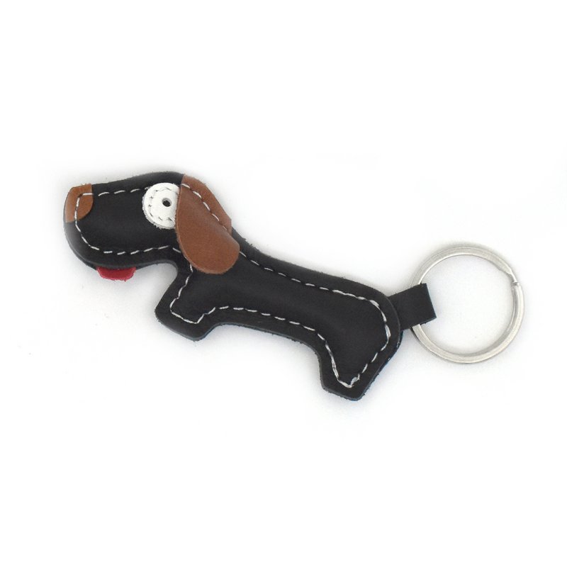 Zwarte teckel hond handgemaakte lederen sleutelhanger