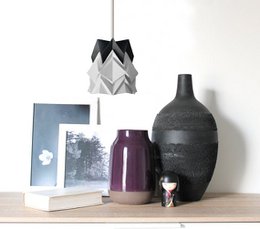 Drewniana lampa ścienna i małe zawieszenie Bicolor Origami z papieru