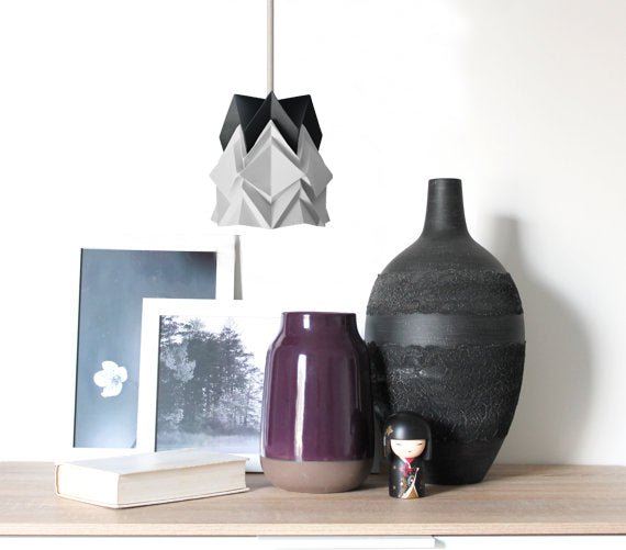 Drewniana lampa ścienna i małe zawieszenie Bicolor Origami z papieru