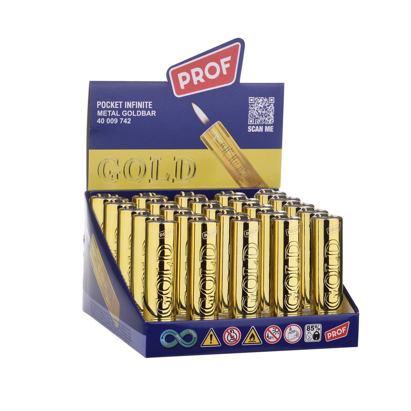 Briquet PROF Rechargeable à Pierre Effet Lingot d'Or