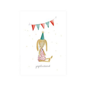 Postkarte (A6) mit Partyhase und Girlanden in Aquarell