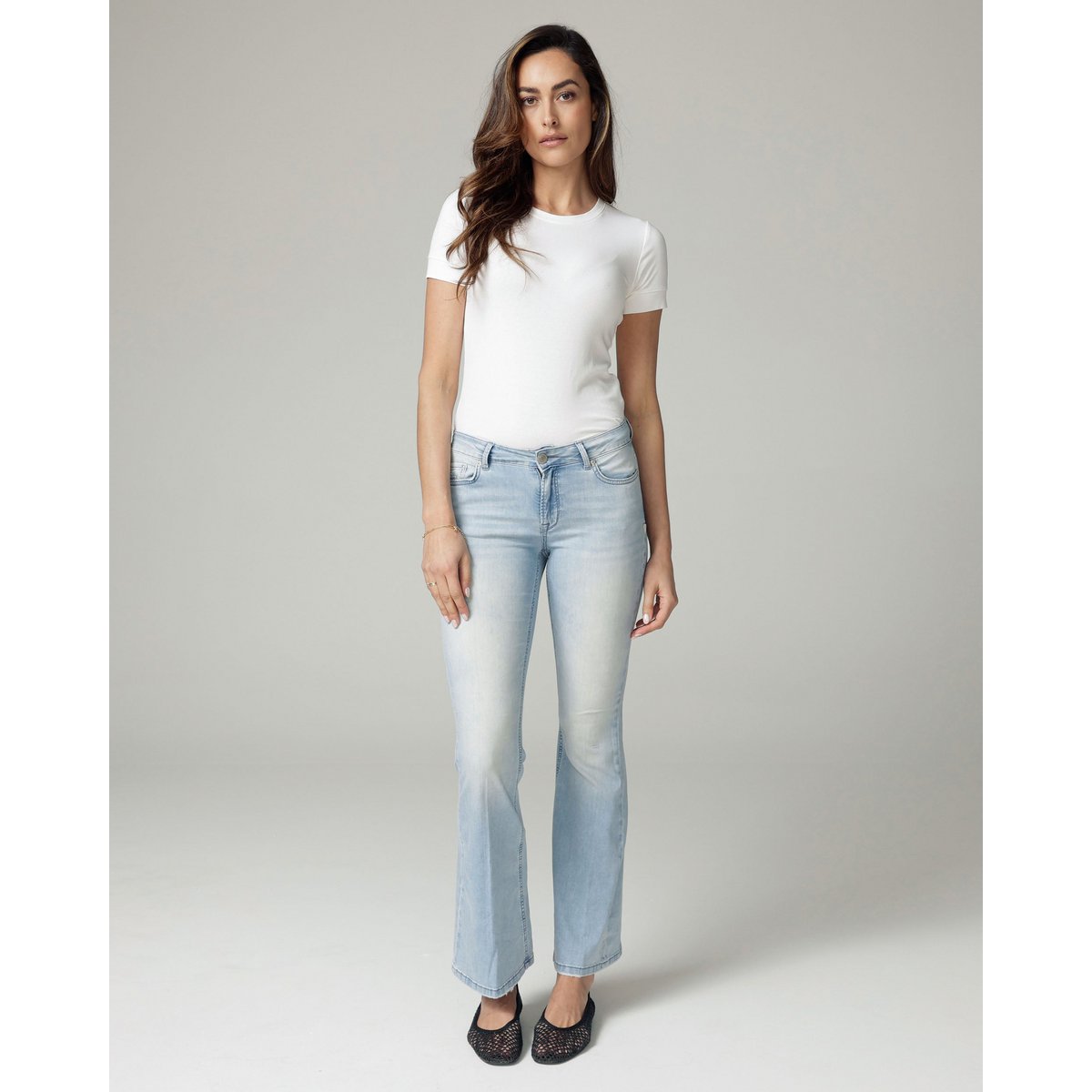 Bleached Blue Flare High-Rise Jeans | The Belly