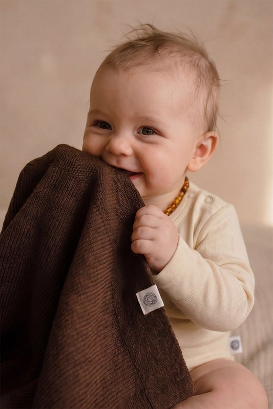 Coperta per neonati in lana / Coperta per bambini lavorata a maglia - Lana Merino - Bruna