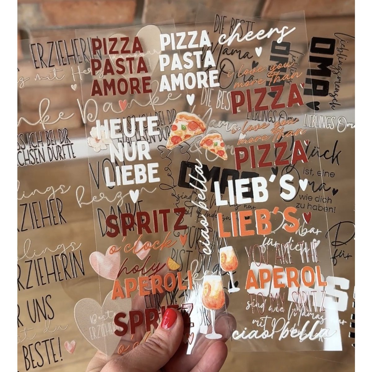 4 Rub On Stickerbögen, viele Motive für Muttertag, Einzug, Hochzeit, UV-DTF Aufkleber im A5 Format